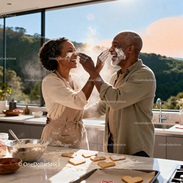 Couple Playfully Baking Heart Cookies Together