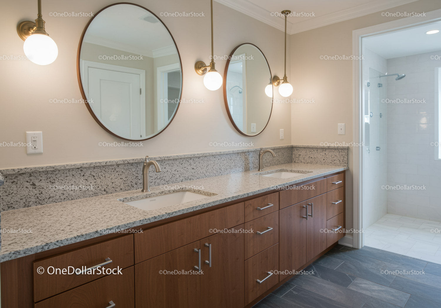 Modern Bathroom with Double Vanity and Granite Countertop