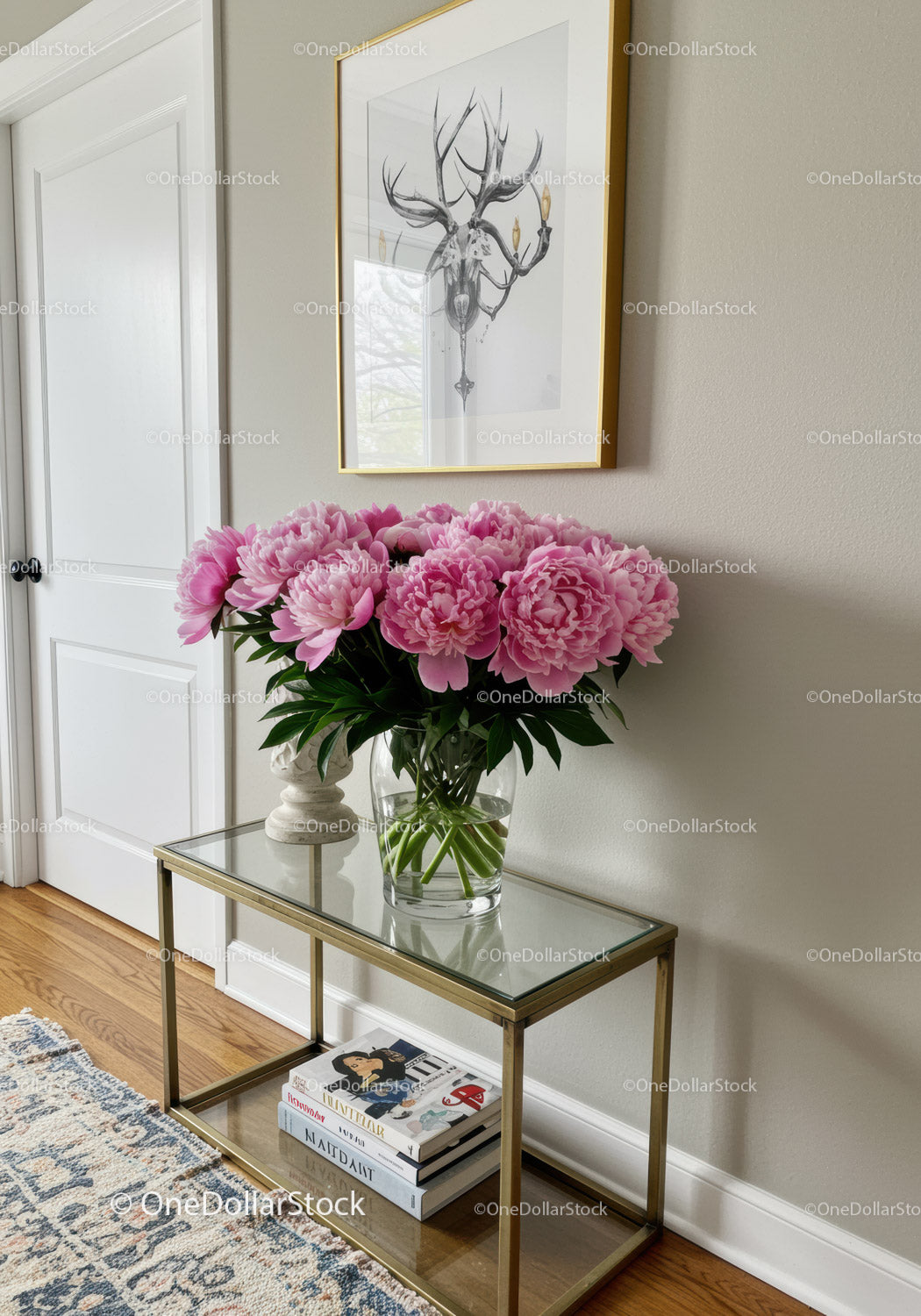 Elegant Pink Peony Floral Arrangement in Glass Vase Interior Decor