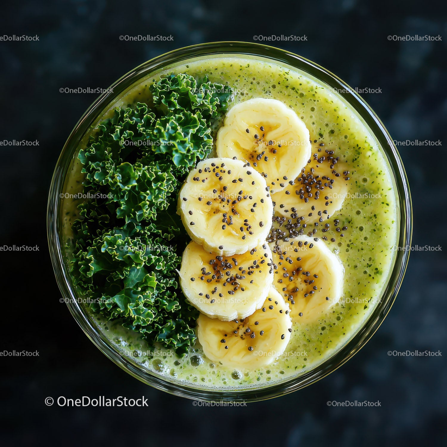 Vibrant Green Kale and Banana Smoothie with Chia Seeds