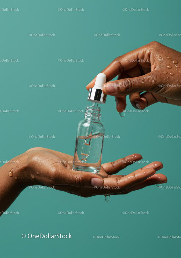 Hands Applying Serum with Dropper to Enhance Skin Hydration JPG Mockup Image
