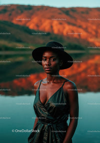 Elegant Portrait of a Woman with Wide-brim Hat in Outdoor Setting