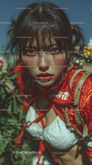 Young Woman with Wet Hair in Outdoors Expressing Intensity and Confidence