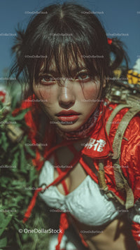 Young Woman with Wet Hair in Outdoors Expressing Intensity and Confidence