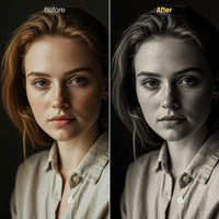 Before and after BW Portraits Yellow Lightroom preset edit
