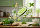 Fresh cucumber and ginger splash with vibrant mint leaves