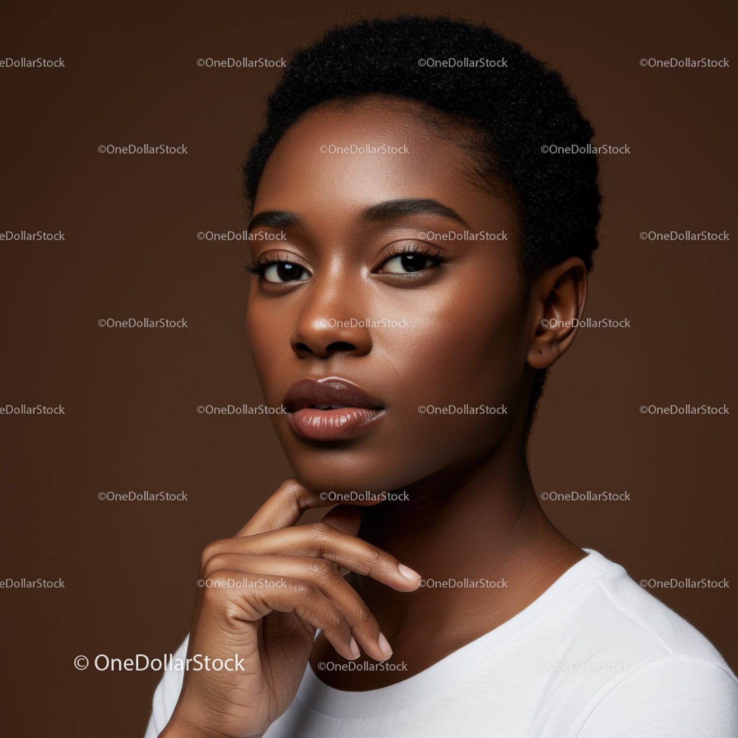 Elegant African Woman with Short Curly Hair and Natural Makeup