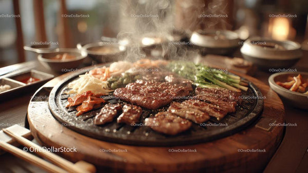 Pikantne koreańskie BBQ z świeżymi warzywami i pysznymi mięsami