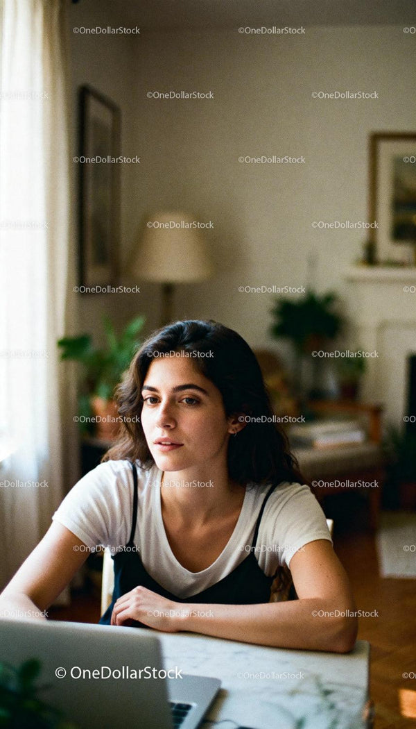 Young woman focused on work at home desk
