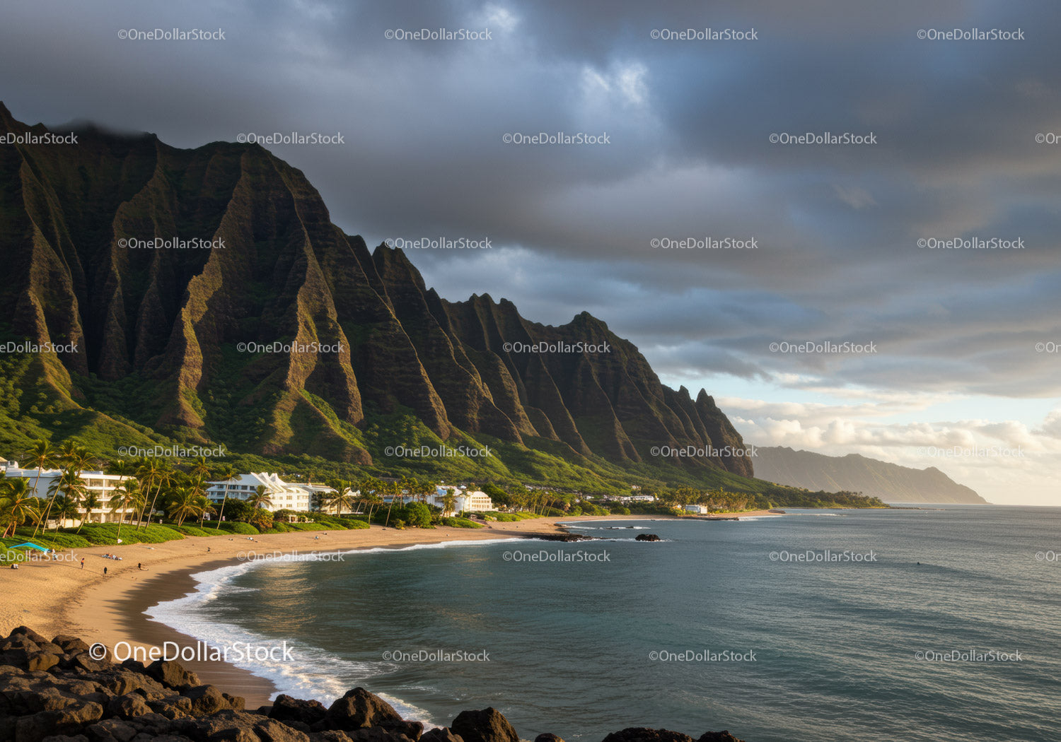 Majestic Mountain Range and Sandy Beach Seaside Landscape