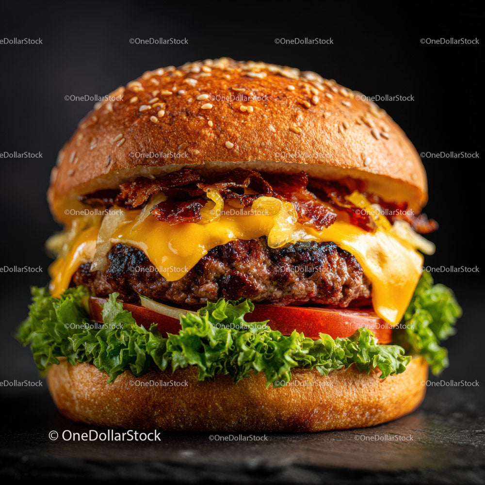 Soczysty cheeseburger z boczkiem i świeżymi warzywami