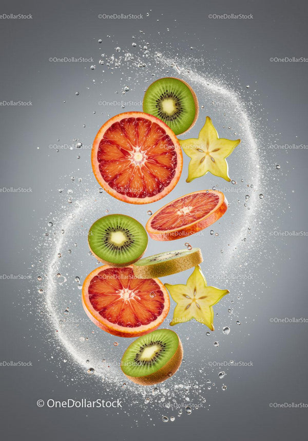Fresh Slices of Kiwi, Blood Orange, and Starfruit Splash