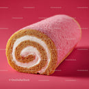 Pink Velvet Cake Roll with Cream Filling in Bright Red Background