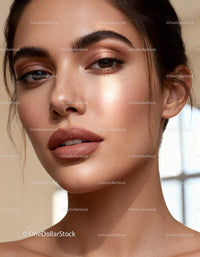 Close up of a woman with flawless makeup and glowing skin