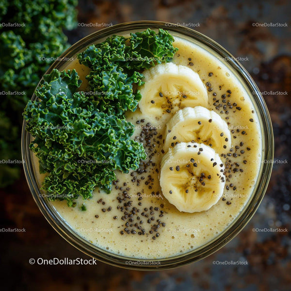 Healthy Green Banana Smoothie with Kale and Chia Seeds