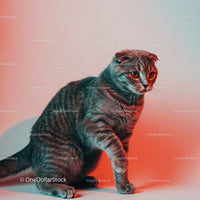 Playful Grey Tabby Cat in a Dynamic Pose with Striped Fur