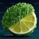Close-Up of Fresh Lime with Mint Leaf and Water Droplets