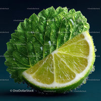 Close-Up of Fresh Lime with Mint Leaf and Water Droplets