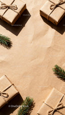 Minimalist Christmas Gifts Wrapped in Brown Kraft Paper