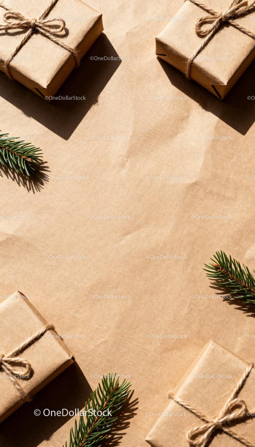 Minimalist Christmas Gifts Wrapped in Brown Kraft Paper