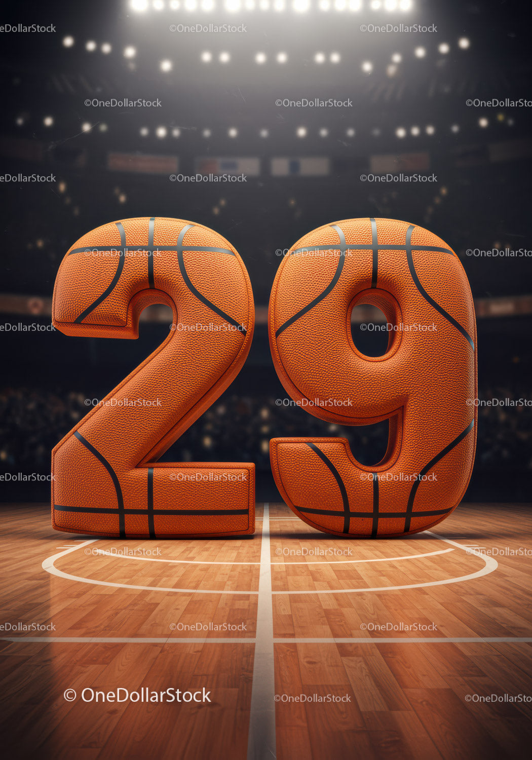 Basketball Styled Number 29 on Court Floor