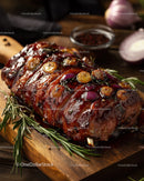 Juicy Roast Beef with Garlic and Rosemary on a Wooden Board