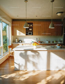 Bright Modern Kitchen with Sunlit Island and Wooden Cabinets