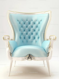 Elegant Vintage Armchair with Pastel Blue Upholstery and Ornate Design