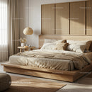 Minimalist bedroom with natural textures and soft light