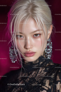 Glamorous Young Woman with Platinum Hair and Sparkling Earrings