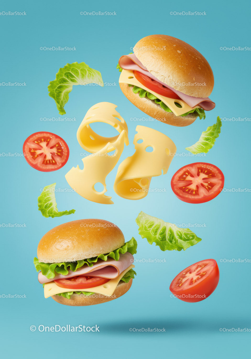 Fresh ham and cheese sandwiches with vibrant vegetables
