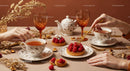 Elegant Tea Setting with Raspberry Tart and Vintage China
