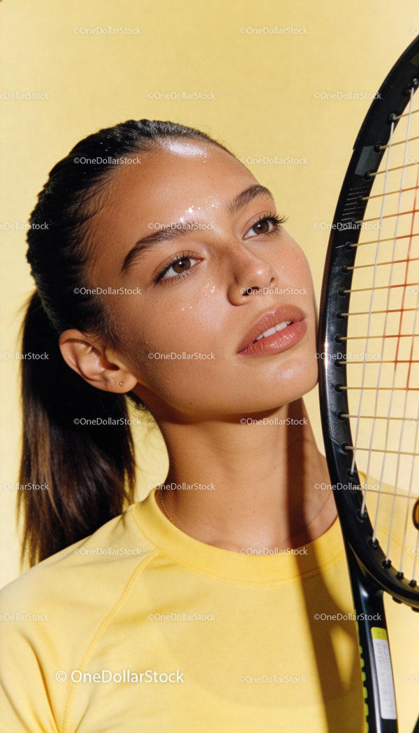 Young tennis player holding racket with focused gaze
