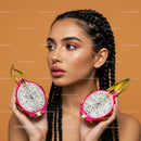 Young Woman with Braided Hair Holding Fresh Dragon Fruits