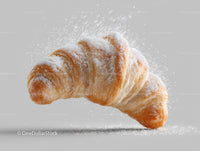 Golden Croissant with Powdered Sugar on White Background