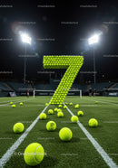 Number Seven Composed of Tennis Balls on Court Night
