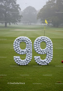 Golf Course Yardage Markers Made of Golf Balls on Green