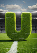 Green Grass Letter U on Sunny Football Field