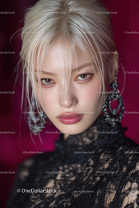 Elegant Woman with Stylish Earrings and Lace in Fashion Portrait