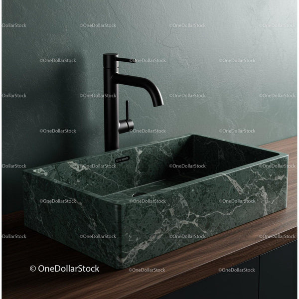 Elegant Green Marble Sink with Black Faucet in Modern Bathroom