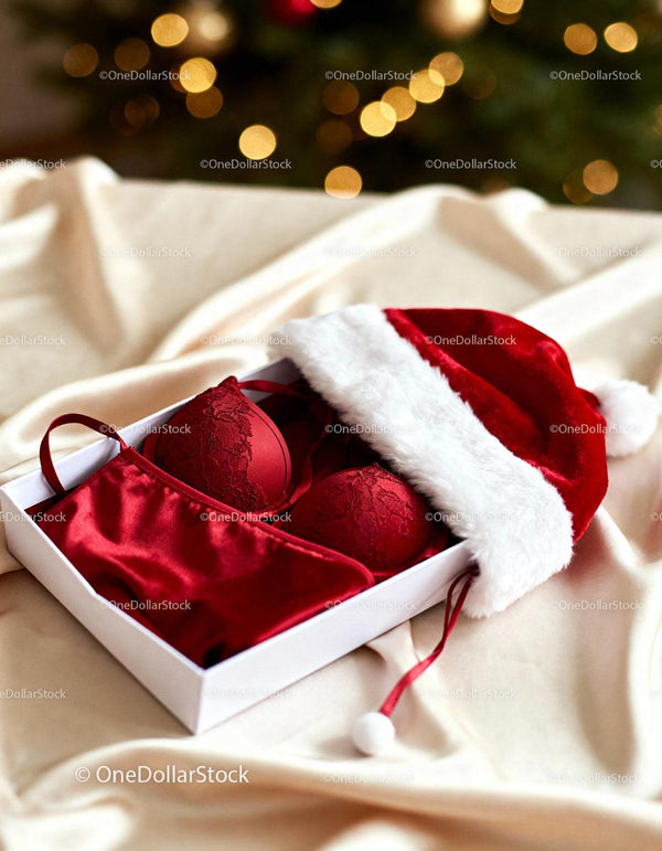 Red Lingerie Set and Santa Hat in Festive Gift Box