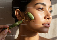 Close-up of Woman with Jade Roller for Skin Rejuvenation and Beauty