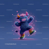 Cute Blue and Pink Furry Plush Monster with Neon Glow