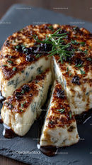 Artisan Blue Cheese Wheel on Dark Rustic Surface in Gourmet Food Setting
