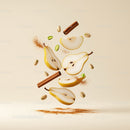 Sliced pears with cinnamon and pistachios in motion