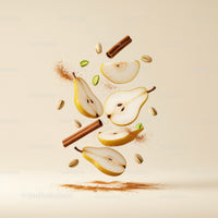 Sliced pears with cinnamon and pistachios in motion
