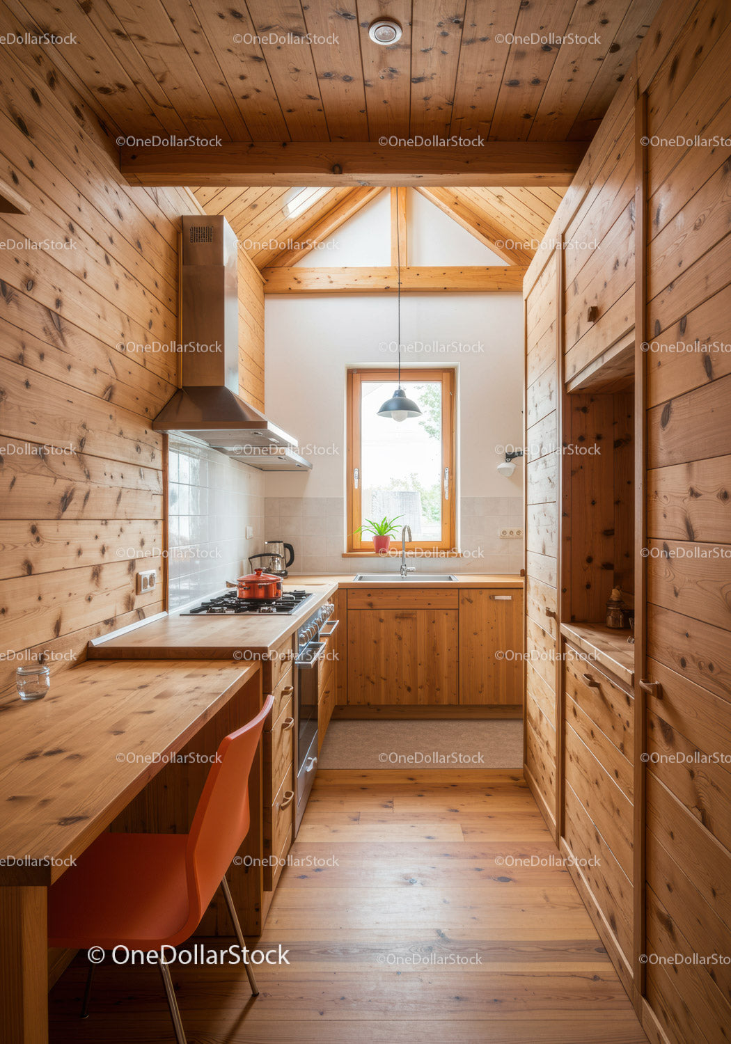 Cozy Wooden Kitchen with Natural Wood Cabinetry and Warm Atmosphere