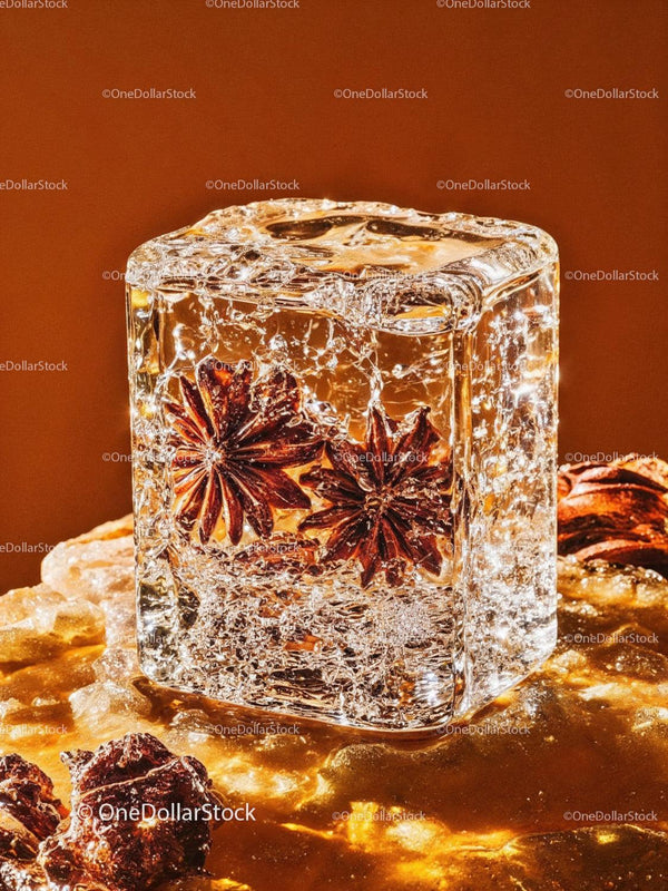 Star Anise Frozen Inside a Crystal Clear Ice Cube