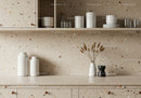 Minimalist Kitchen Decor with Terrazzo Surface and Ceramic Vases