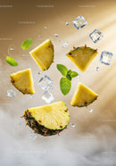 Refreshing pineapple slices with mint and ice cubes